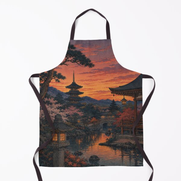 Item preview, Temple Gardens at Dusk Ukiyo-e Art Print | Japanese Pagoda Sunset Landscape | Traditional Woodblock Style designed and sold by Vandy Fullam.