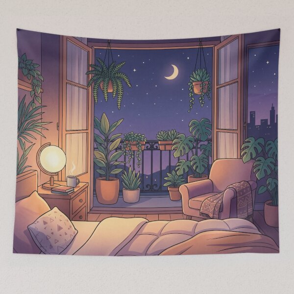 Item preview, Midnight Serenade Cozy Lo-Fi Bedroom designed and sold by MoonwoodStudio.
