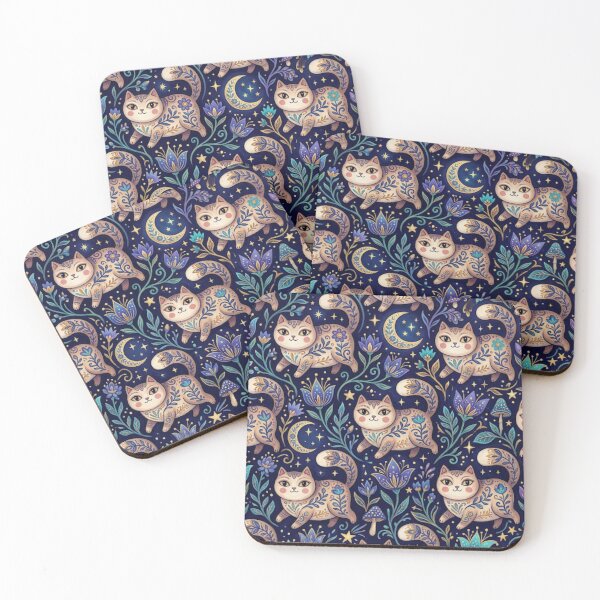 Item preview, Magical Moon Garden Folk Art Cats designed and sold by Iampoji.