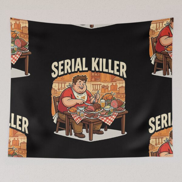 Item preview, Serial Killer – Funny Cartoon Man Eating Huge Meat Feast designed and sold by jfcreations.