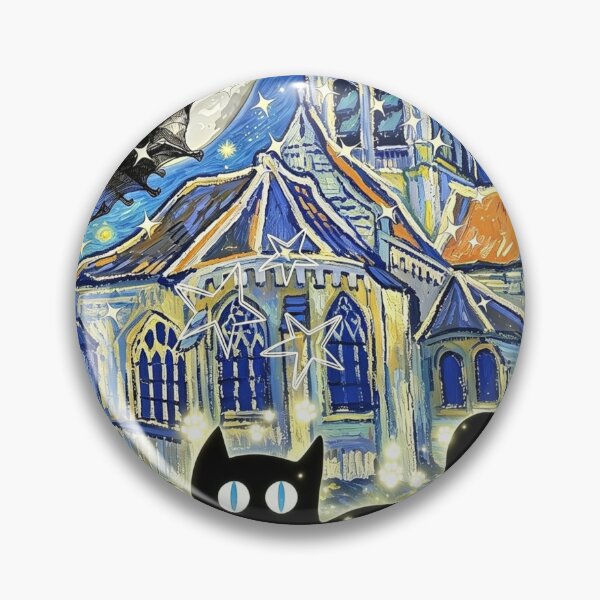 Item preview, Van Gogh Starry Night Halloween Black Cat Skull Moon Gothic Church Witch Spooky Art Graphic Tee designed and sold by AngelicaBO.
