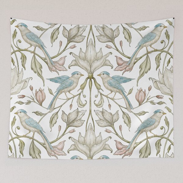 Item preview, Vintage Blue Bird Floral Wallpaper Design designed and sold by Alisles.