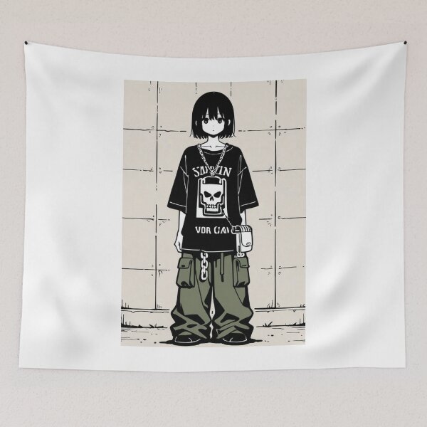 Item preview, Fashion - Man in Black Top Cargo Pants Chain Wallet Streetwear Anime Variant 6 designed and sold by AnimeShin.