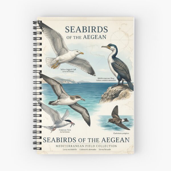Item preview, Seabirds of the Aegean - Vintage Mediterranean Wildlife Field Guide Poster designed and sold by angelisart.