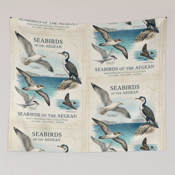 Item preview, Seabirds of the Aegean - Vintage Mediterranean Wildlife Field Guide Poster designed and sold by angelisart.