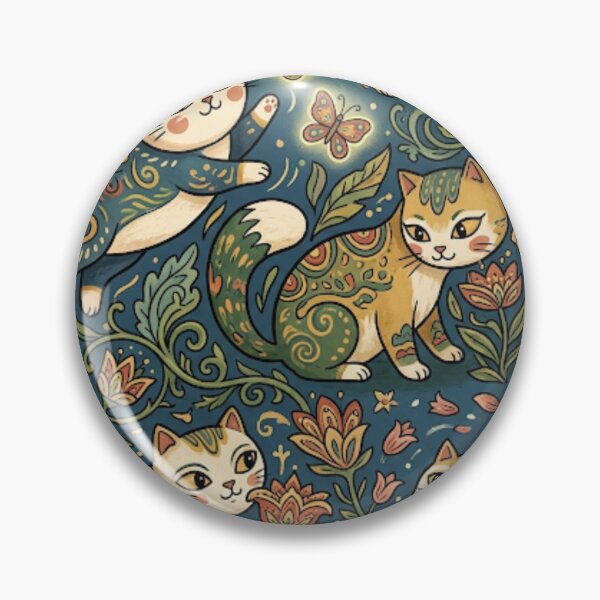 Item preview, Whimsical Folk Art Cats in Magical Garden designed and sold by Iampoji.