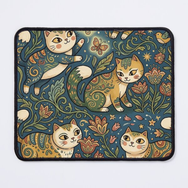 Item preview, Whimsical Folk Art Cats in Magical Garden designed and sold by Iampoji.