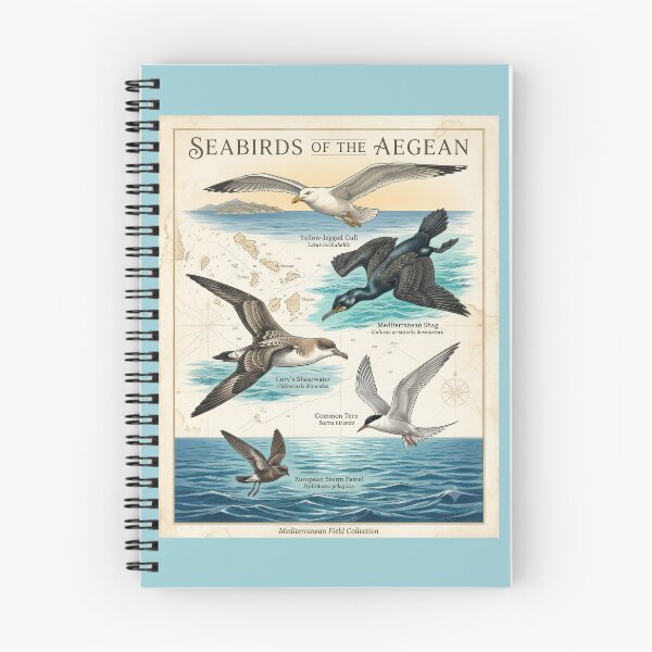 Item preview, Seabirds of the Aegean - Vintage Mediterranean Wildlife Field Guide Poster No2 designed and sold by angelisart.