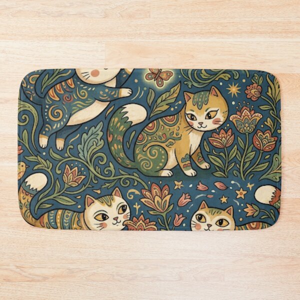 Item preview, Whimsical Folk Art Cats in Magical Garden designed and sold by Iampoji.