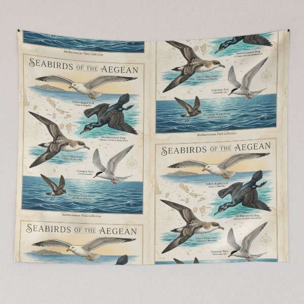 Item preview, Seabirds of the Aegean - Vintage Mediterranean Wildlife Field Guide Poster No2 designed and sold by angelisart.