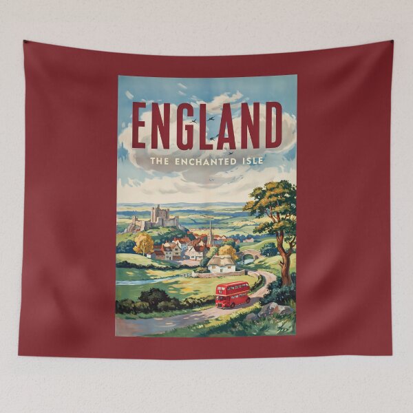 Item preview, England Bus Landscape Illustration Travel Art Vintage designed and sold by KrisSidDesigns.