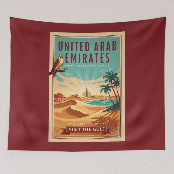 Item preview, UAE Dubai Falcon Desert Illustration Travel Art Vintage designed and sold by KrisSidDesigns.