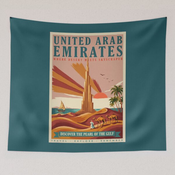 Item preview, UAE Camel Burj Khalifa Illustration Travel Art Vintage designed and sold by KrisSidDesigns.