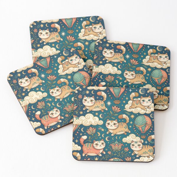 Item preview, Whimsical Cats and Hot Air Balloons Pattern designed and sold by Iampoji.