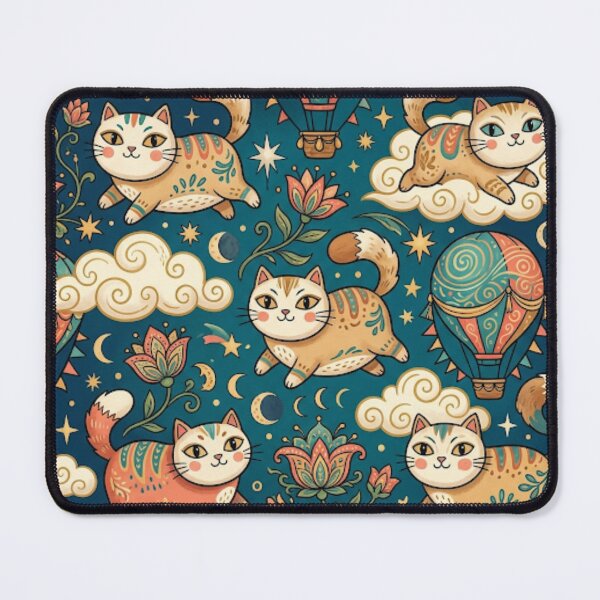 Item preview, Whimsical Cats and Hot Air Balloons Pattern designed and sold by Iampoji.