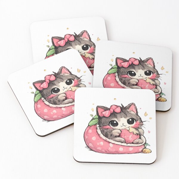 Item preview, Kawaii Strawberry Kitten Sticker – Cute Pink Cat Watercolor Art for Cat Lovers designed and sold by vansaidshop ⭐⭐⭐⭐⭐.
