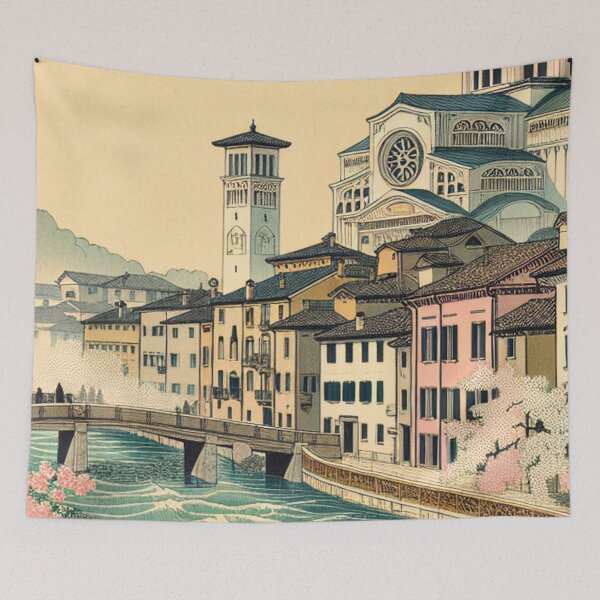 Item preview, Padova Italy Ukiyo-e Art Print | Edo Style Basilica di Sant'Antonio & Prato della Valle Landscape designed and sold by Vandy Fullam.