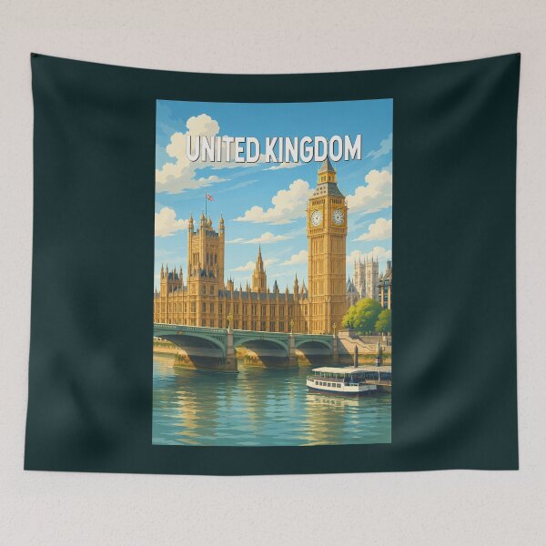 Item preview, United Kingdom Illustration Travel Art Vintage designed and sold by KrisSidDesigns.