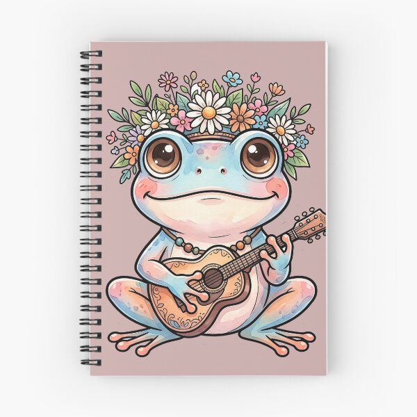 Item preview, Cute Frog Playing Ukulele Floral Crown Kawaii Cottagecore Sticker designed and sold by NeonKawaiiCo.