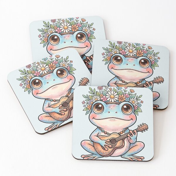 Item preview, Cute Frog Playing Ukulele Floral Crown Kawaii Cottagecore Sticker designed and sold by NeonKawaiiCo.
