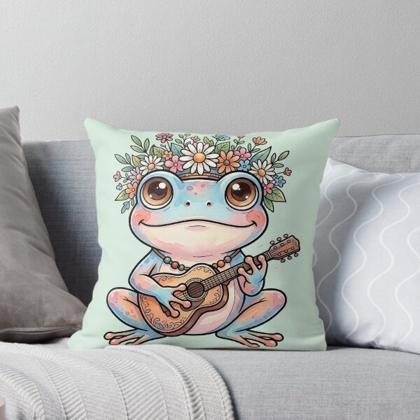 Item preview, Cute Frog Playing Ukulele Floral Crown Kawaii Cottagecore Sticker designed and sold by NeonKawaiiCo.