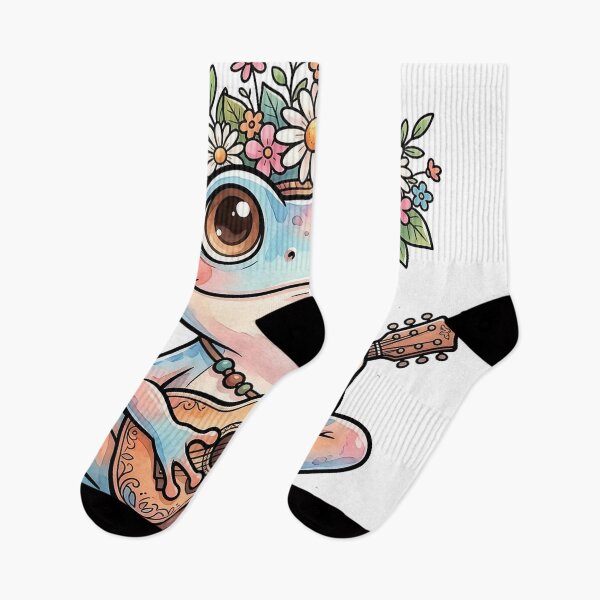 Item preview, Cute Frog Playing Ukulele Floral Crown Kawaii Cottagecore Sticker designed and sold by NeonKawaiiCo.