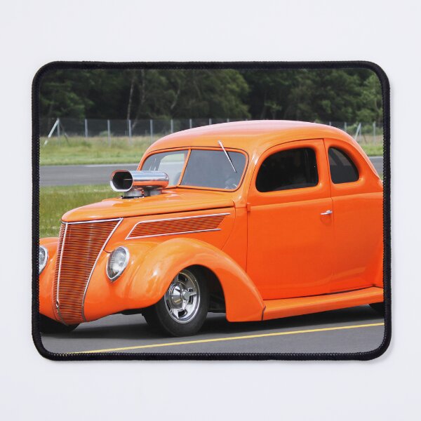 Item preview, 1937 Ford 5-Window Coupe - Blown Big Block Hot Rod, Orange Street Rod in Action designed and sold by Peter Kraaibeek Art Gallery.