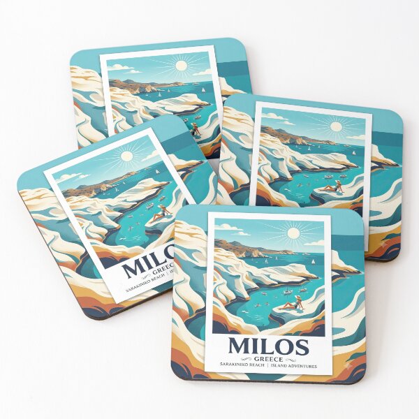 Item preview, Milos Greece Sarakiniko Beach Vintage Travel Poster Art designed and sold by angelisart.