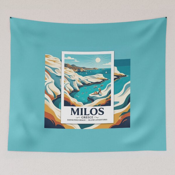 Item preview, Milos Greece Sarakiniko Beach Vintage Travel Poster Art designed and sold by angelisart.