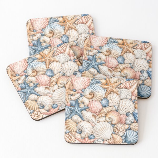 Item preview, Shell paradise | Dense coastal pattern full of shells and starfish designed and sold by Fernhaven.