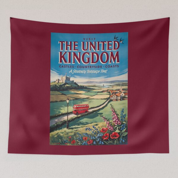 Item preview, United Kingdom Landscape Illustration Travel Art Vintage designed and sold by KrisSidDesigns.