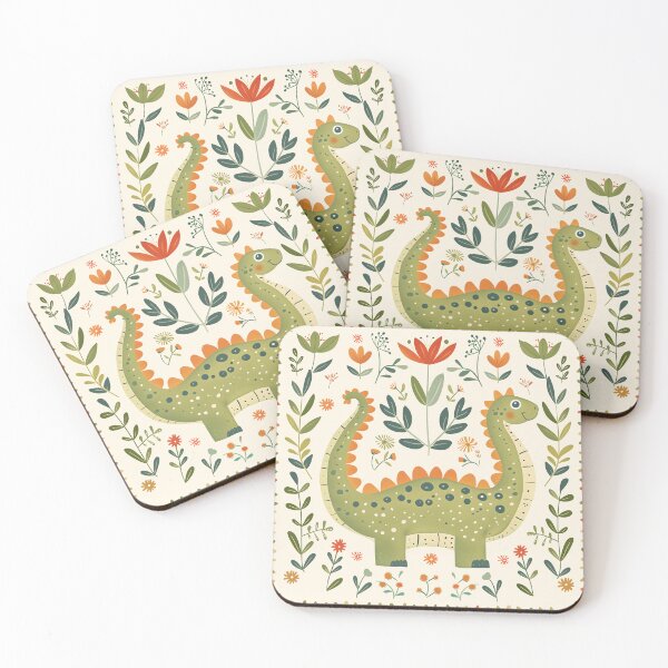 Item preview, Scandinavian Folk Art, Dinosaur and Flowers designed and sold by xiao xuans.