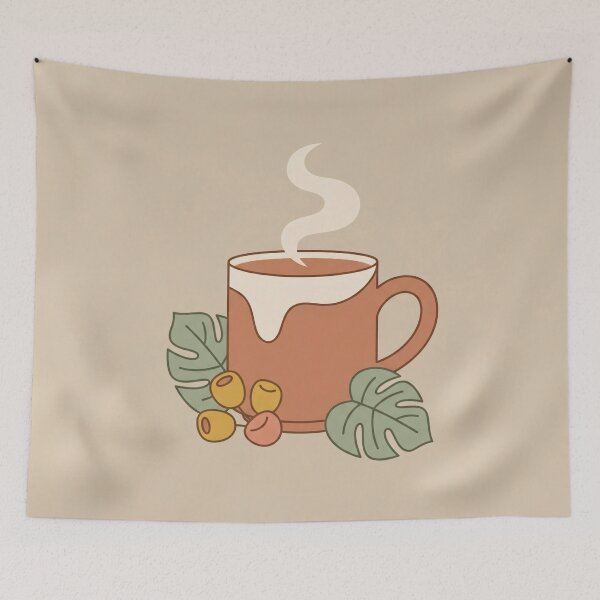 Item preview, Cozy Coffee and Monstera Leaves Abstract Retro Art designed and sold by MoonwoodStudio.