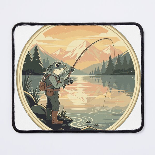 Item preview, Frog Angler at Sunrise Lake Retro Fishing Design designed and sold by fallmoree.