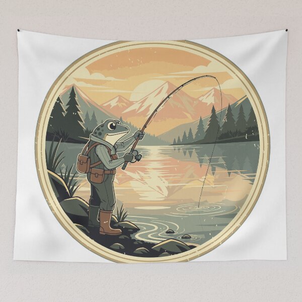 Item preview, Frog Angler at Sunrise Lake Retro Fishing Design designed and sold by fallmoree.