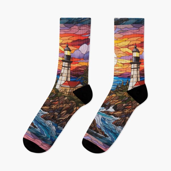 Item preview, Stained Glass Coastal Lighthouse Sunset Art designed and sold by pinkal.