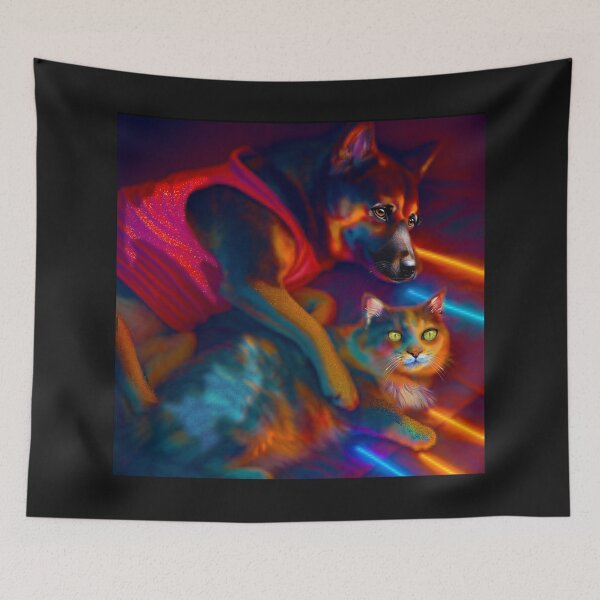 Item preview, Collin and Jonathan's Fur Babies Dog and Cat in Neon Glow designed and sold by Patricia Brown.