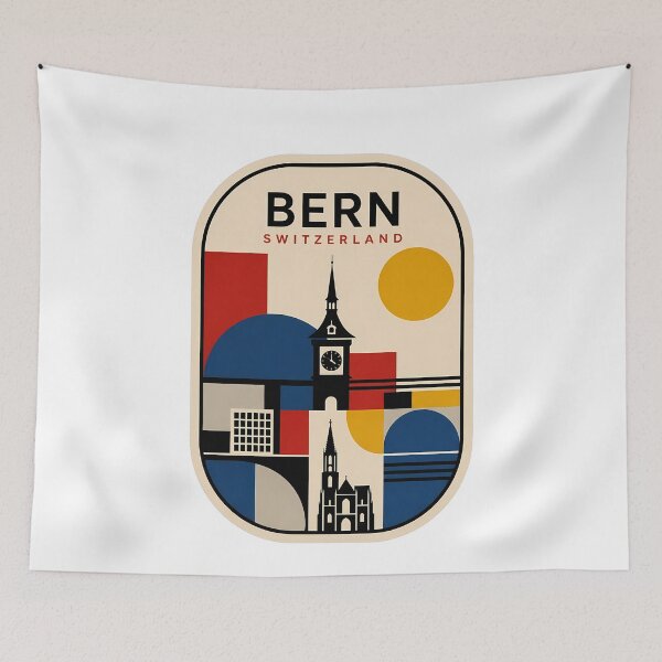 Item preview, Bern Switzerland Geometric Cityscape Clock Tower designed and sold by k3rstman1.