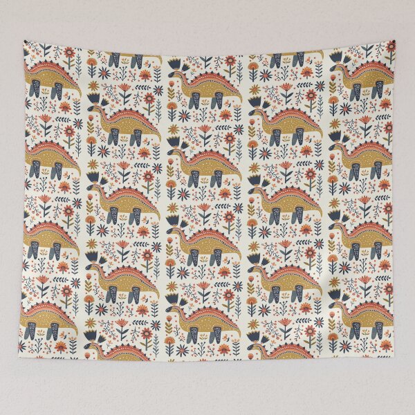 Item preview, Scandinavian Folk Art, Dinosaur and Flowers designed and sold by xiao xuans.