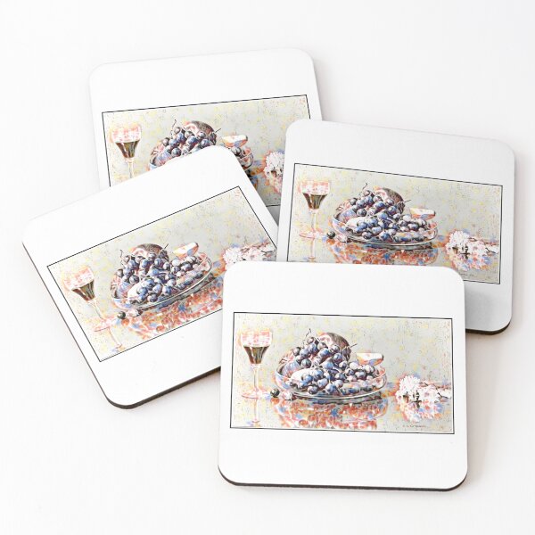 Item preview, Still Life, Fruit Bowl, Wine Glass, Flowers, Digital Illustration designed and sold by AMacGPhilly.