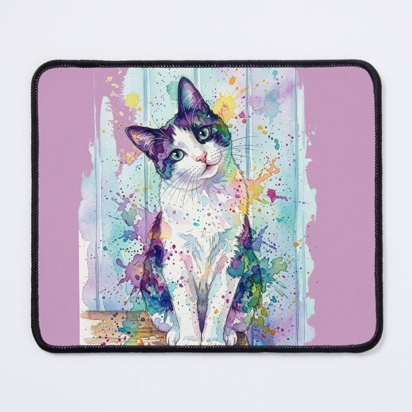 Item preview, Rainbow Splash Tuxedo Cat Watercolor Art Print designed and sold by BLUESKY11a.