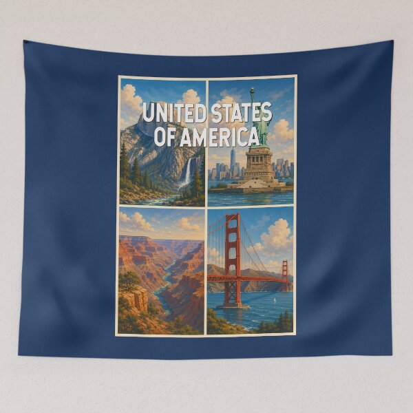 Item preview, United States Collage Illustration Travel Art Vintage designed and sold by KrisSidDesigns.