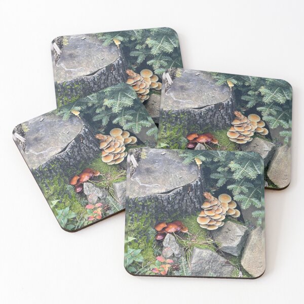 Item preview, Golden Autumn Mushroom Cluster on a Mossy Stump designed and sold by POTOTSKA.