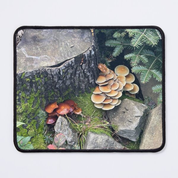 Item preview, Golden Autumn Mushroom Cluster on a Mossy Stump designed and sold by POTOTSKA.