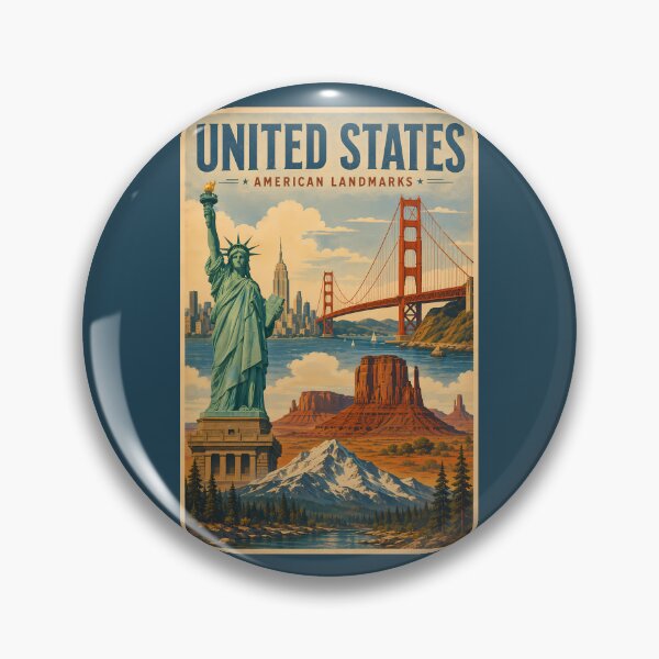 Item preview, United States American Landmarks Illustration Travel Art Vintage designed and sold by KrisSidDesigns.