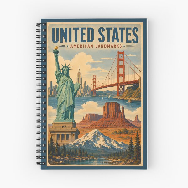 Item preview, United States American Landmarks Illustration Travel Art Vintage designed and sold by KrisSidDesigns.