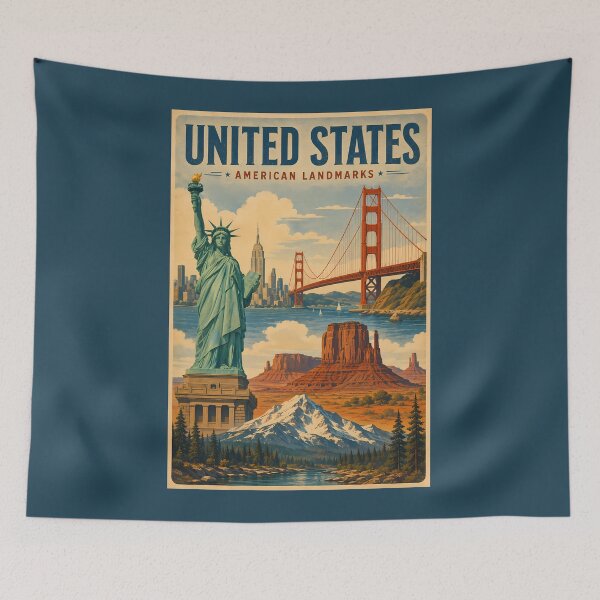 Item preview, United States American Landmarks Illustration Travel Art Vintage designed and sold by KrisSidDesigns.