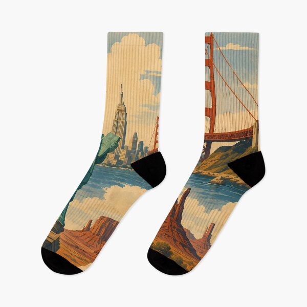 Item preview, United States American Landmarks Illustration Travel Art Vintage designed and sold by KrisSidDesigns.