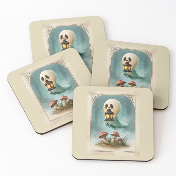 Item preview, Friendly Ghost in Fantasy Forest – Vintage Stamp Style Art designed and sold by Anastasiia Yurevych.