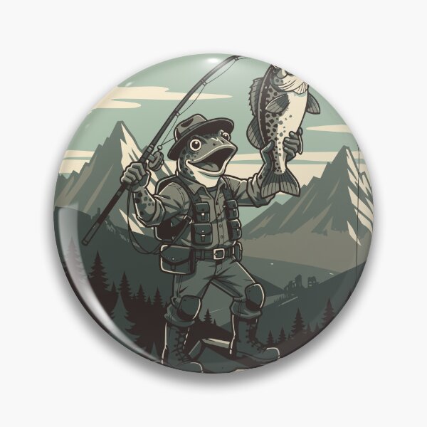 Item preview, Trophy Bass Catch Frog Fisherman Vintage Badge designed and sold by fallmoree.
